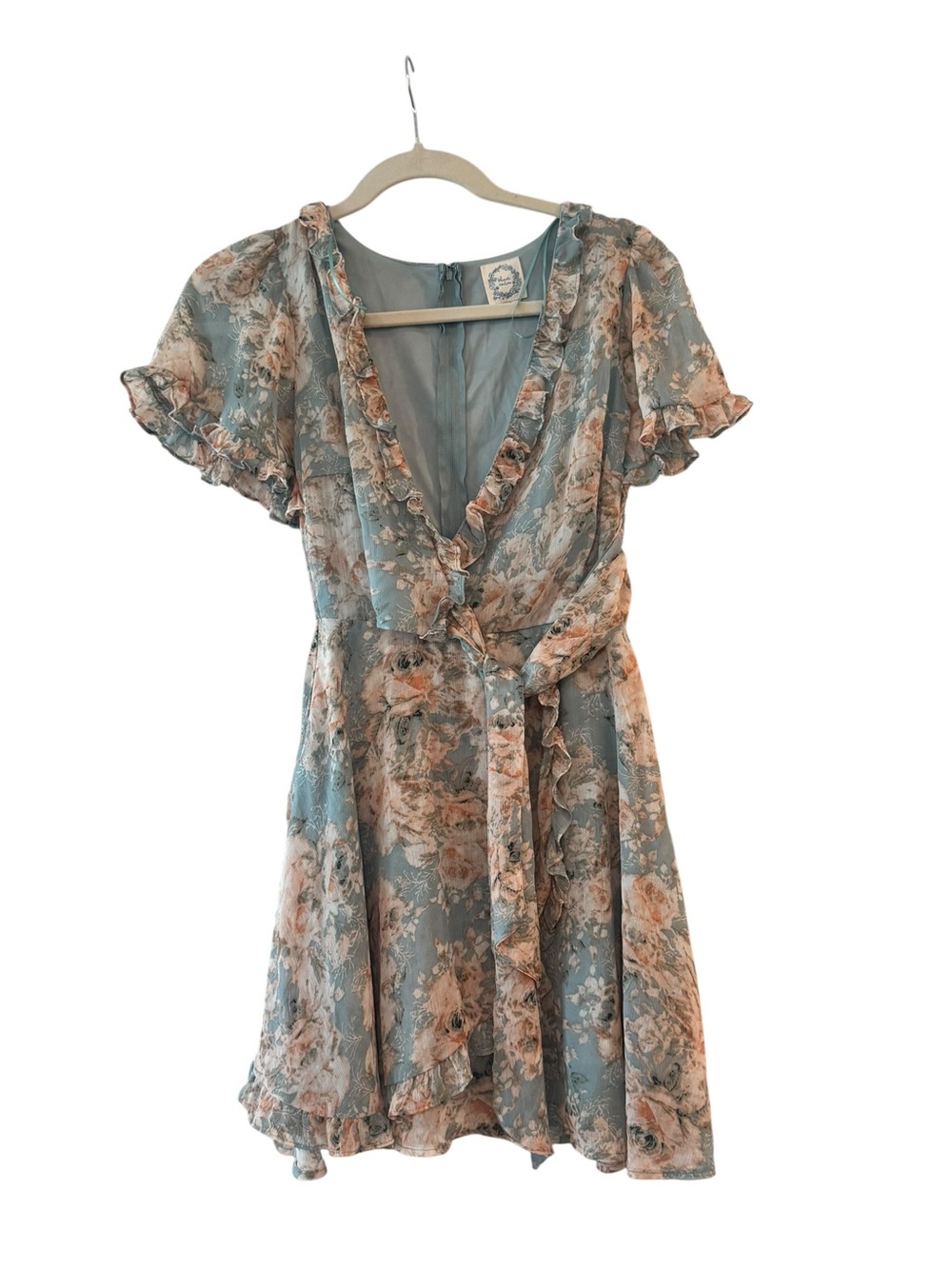 Blue Rain Floral Wrap Mini Dress